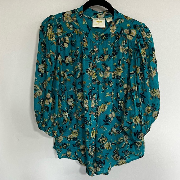 Maeve by Anthropologie Floral Pleated Button Front Top - Picture 1 of 12